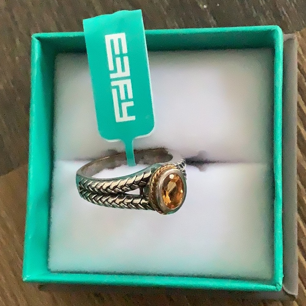 Effy 925 Sterling Silver & 18KP Yellow Gold Citrine Ring - Picture 2 of 2